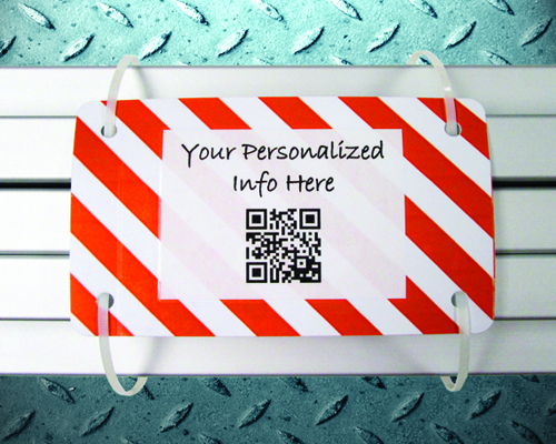 striped, self-sealing tag with barcode