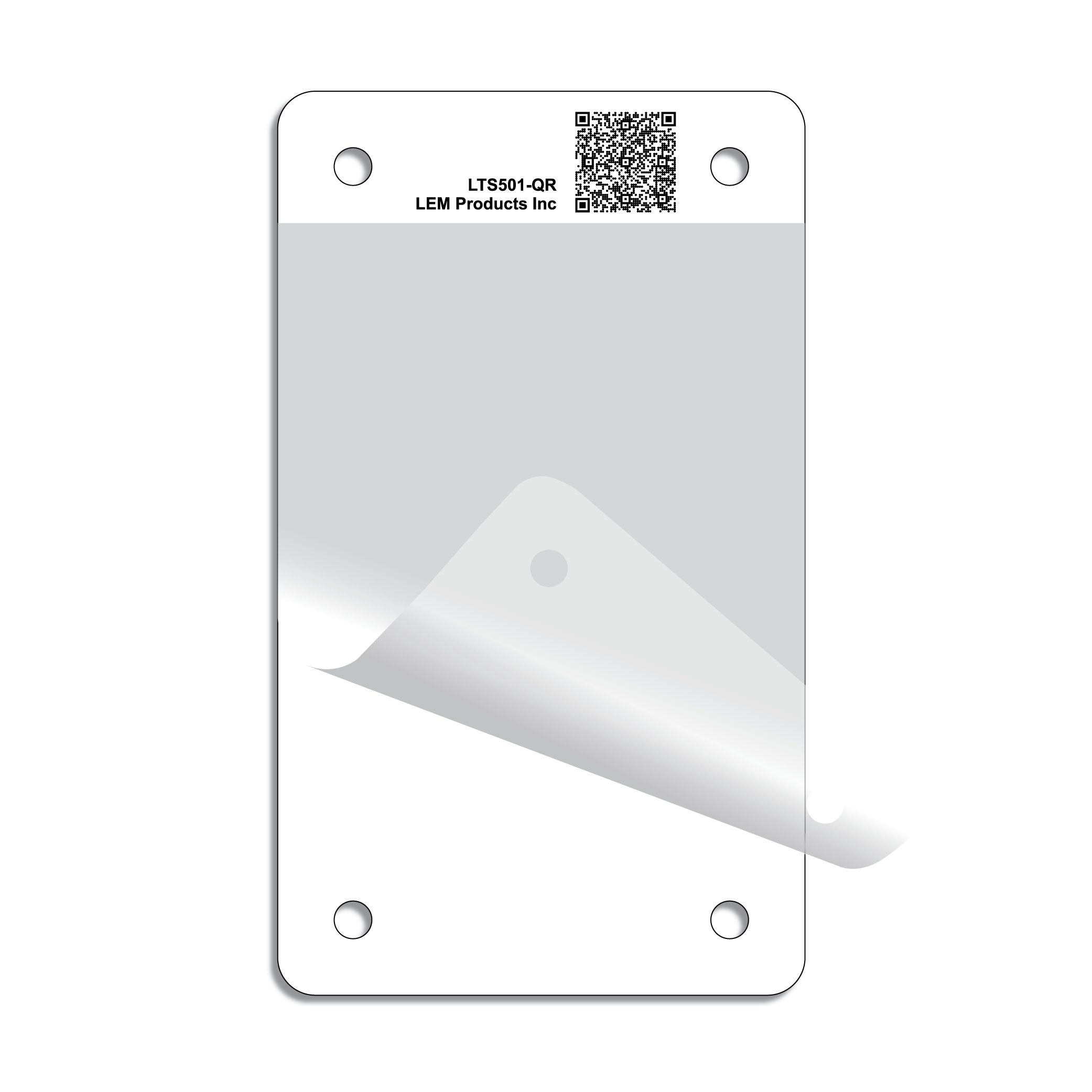 A blank plastic tag with a clear, self-laminating cover and four grommet holes. Color: White.