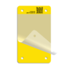 A blank plastic tag with a clear, self-laminating cover and four grommet holes. Color: Yellow.
