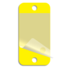 A rectangular, yellow plastic tag with rounded corners. The tag has one hole at center, top and one hole at center, bottom. The tag also has a clear, self-laminating cover.