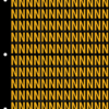 An image of a sheet of 156 retroreflective high intensity prismatic numbers & letters sized to fit in a 3-ring binder. Characters are orange on a black background. The legend is, "N".