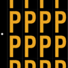 An image of a sheet of 16 retroreflective high intensity prismatic numbers & letters sized to fit in a 3-ring binder. Charaters are orange on a black background. The legend is, "P".
