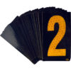 A rectangular high intensity prismatic reflective letter label with a 2.5" high number "2" in yellow on a black background.