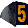 A rectangular high intensity prismatic reflective letter label with a 2.5" high number "5" in yellow on a black background.
