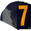 A rectangular high intensity prismatic reflective letter label with a 2.5" high number "7" in yellow on a black background.