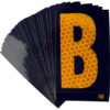 A rectangular high intensity prismatic reflective letter label with a 2.5" high capital letter "B" in yellow on a black background.