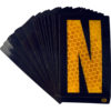 A rectangular high intensity prismatic reflective letter label with a 2.5" high capital letter "N" in yellow on a black background.