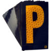 A rectangular high intensity prismatic reflective letter label with a 2.5" high capital letter "P" in yellow on a black background.