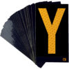 A rectangular high intensity prismatic reflective letter label with a 2.5" high capital letter "Y" in yellow on a black background.