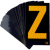 A rectangular high intensity prismatic reflective letter label with a 2.5" high capital letter "Z" in yellow on a black background.