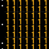 An image of a sheet of 70 retroreflective high intensity prismatic numbers & letters sized to fit in a 3-ring binder. Characters are orange on a black background. The legend is, "1".