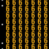 An image of a sheet of 70 retroreflective high intensity prismatic numbers & letters sized to fit in a 3-ring binder. Characters are orange on a black background. The legend is, "6".