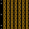An image of a sheet of 70 retroreflective high intensity prismatic numbers & letters sized to fit in a 3-ring binder. Characters are orange on a black background. The legend is, "D".