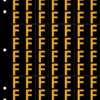 An image of a sheet of 70 retroreflective high intensity prismatic numbers & letters sized to fit in a 3-ring binder. Characters are orange on a black background. The legend is, "F".