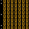 An image of a sheet of 70 retroreflective high intensity prismatic numbers & letters sized to fit in a 3-ring binder. Characters are orange on a black background. The legend is, "U".