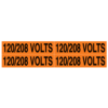 A rectangular voltage marker reading, "120/208 Volts", 4 times, in Black letters on an Orange background.
