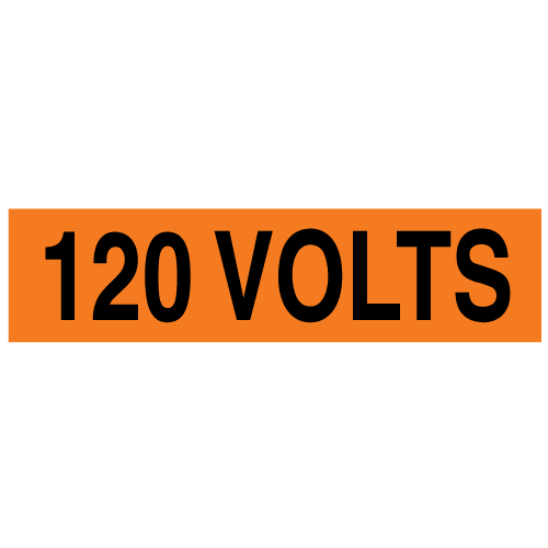 A rectangular voltage marker reading, "120 Volts" in Black letters on an Orange background.