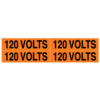 A rectangular voltage marker reading, "120 Volts", 4 times, in Black letters on an Orange background.
