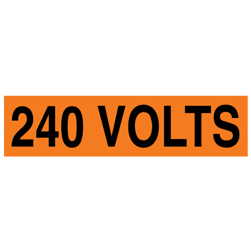 A rectangular voltage marker reading, "240 Volts" in Black letters on an Orange background.