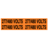 A rectangular voltage marker reading, "277/480 Volts", 4 times, in Black letters on an Orange background.