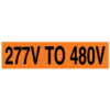 A rectangular voltage marker reading, "277V to 480V" in Black letters on an Orange background.