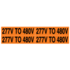A rectangular voltage marker reading, "277V to 480V", 4 times, in Black letters on an Orange background.