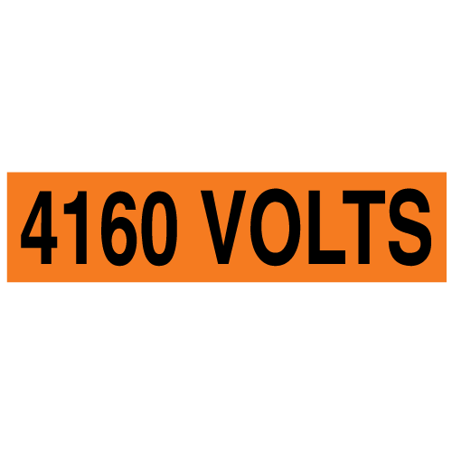 A rectangular voltage marker reading, "4160 Volts" in Black letters on an Orange background.