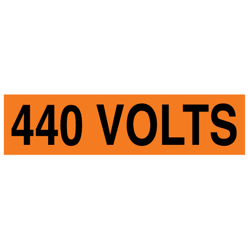 A rectangular voltage marker reading, "440 Volts" in Black letters on an Orange background.