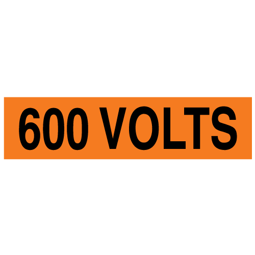 A rectangular voltage marker reading, "600 Volts" in Black letters on an Orange background.