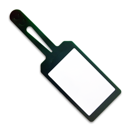 A dry erase, writeable, self-locking Green plastic tag.