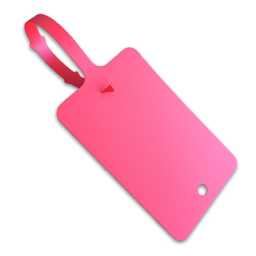 A self locking red plastic tag with notched locking tail.