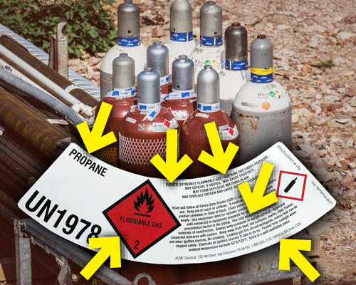 An OSHA compliant label for compressed gas cylinders that utilizes the hazard communication standard.
