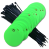 Fluorescent Green round plastic valve tags with nylon ties.