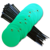 Green round plastic valve tags with nylon ties.