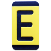 An engraved plastic pole tag in black on yellow with the letter, "E".