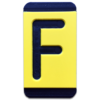 An engraved plastic pole tag in black on yellow with the letter, "F".