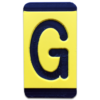 An engraved plastic pole tag in black on yellow with the letter, "G".