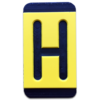 An engraved plastic pole tag in black on yellow with the letter, "H".