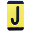 An engraved plastic pole tag in black on yellow with the letter, "J".