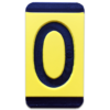 An engraved plastic pole tag in black on yellow with the number, "0".or letter, "O".