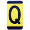 An engraved plastic pole tag in black on yellow with the letter, "Q".