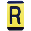 An engraved plastic pole tag in black on yellow with the letter, "R".