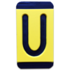 An engraved plastic pole tag in black on yellow with the letter, "U".