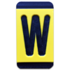 An engraved plastic pole tag in black on yellow with the letter, "W".