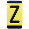 An engraved plastic pole tag in black on yellow with the letter, "Z".