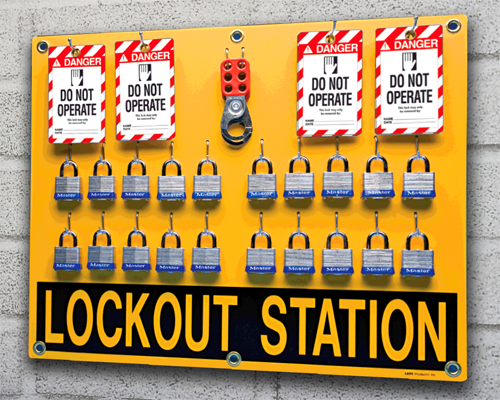 A lock out tag out station cnsisting of lockout tags and locks.