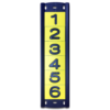 A black plastic utility pole tag holder with 6 pole number tags for vertical applications.